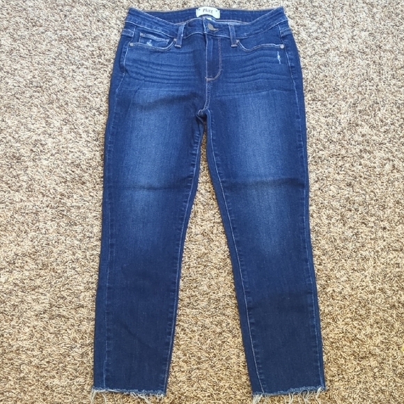 PAIGE Denim - Paige dark blue Kylie Crop mid rise slim leg cropped jeans millo destructed